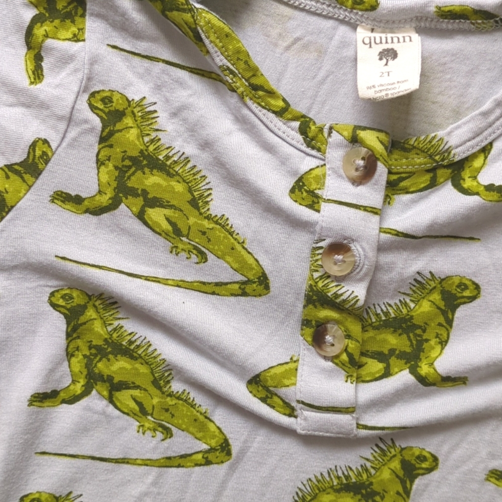 EUC 2T Kate Quinn Short Sleeve Henley Bodysuit/Onesie Iguana 🦎 Bamboo Lizard - Picture 3 of 4